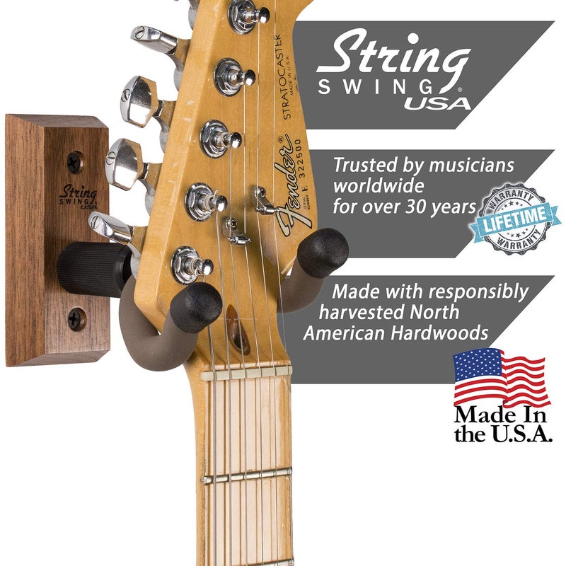 String Swing Guitar Wall Mount Hanger with Keeper Strap- Electric Acoustic and Bass Guitars CC01K-BW - Image 4